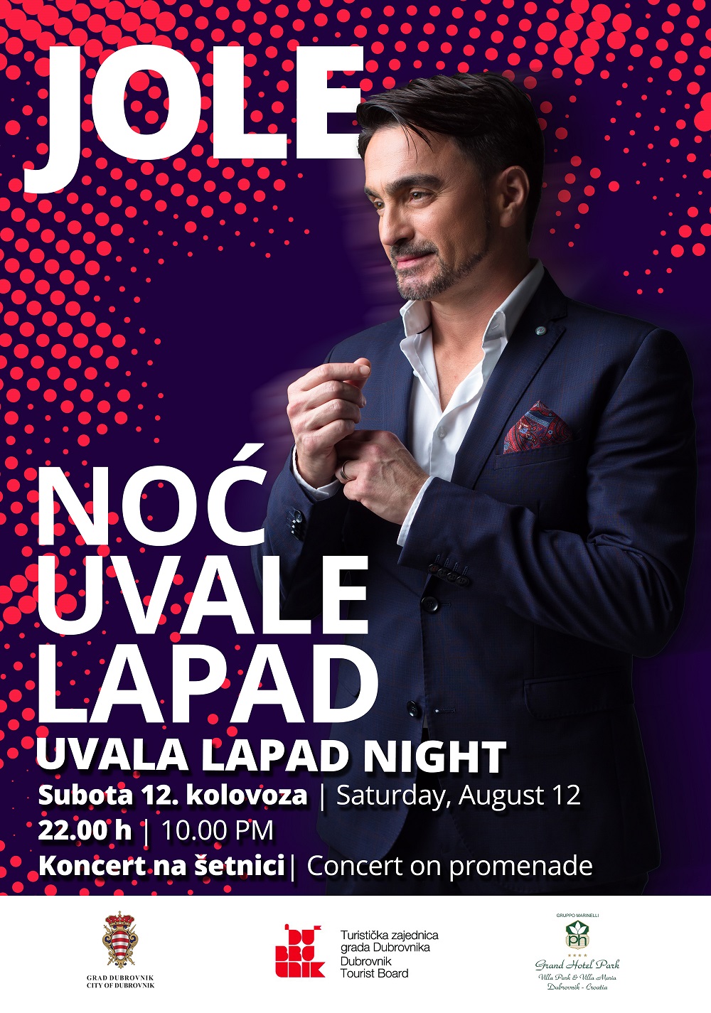 Poster for Uvala Lapad Night with a concert by Jole on the promenade, Saturday 12 August at 10 PM