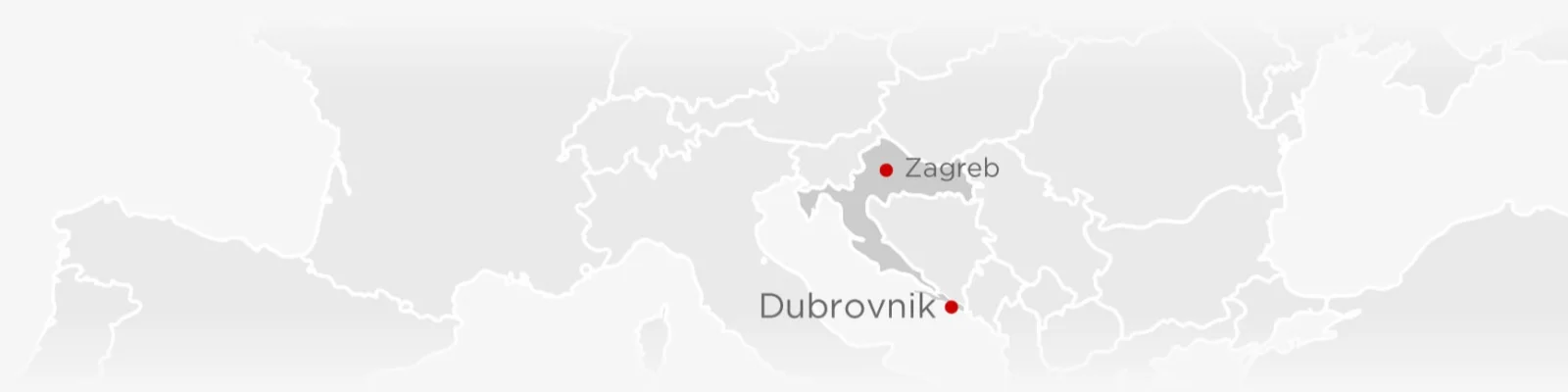 Map of Europe marking Croatia, Zagreb and Dubrovnik